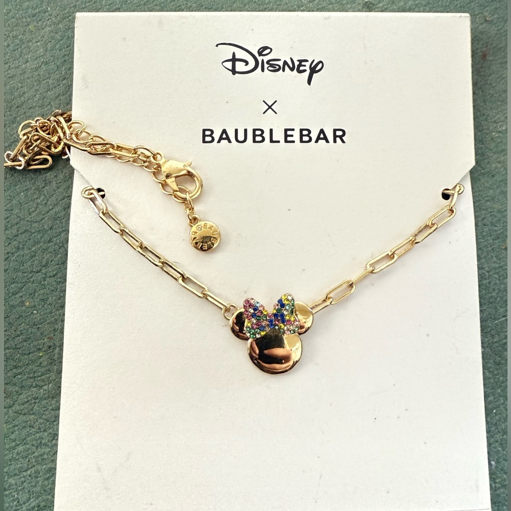 Disney Baublebar Minnie Mouse Multi-Colored Rhinestone Necklace Collab 18”NEW